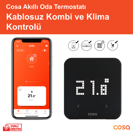 [COS008] Cosa Akıllı Oda Termostatı Kablosuz Kombi ve Klima Kontrolü P4TR-21-AC